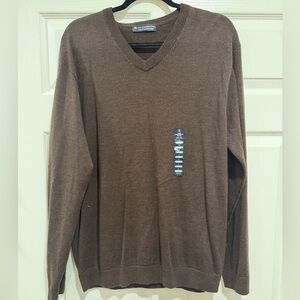 Hart Schaffner Marx Chocolate V-Neck Sweater Extra Fine Merino Wool Size L